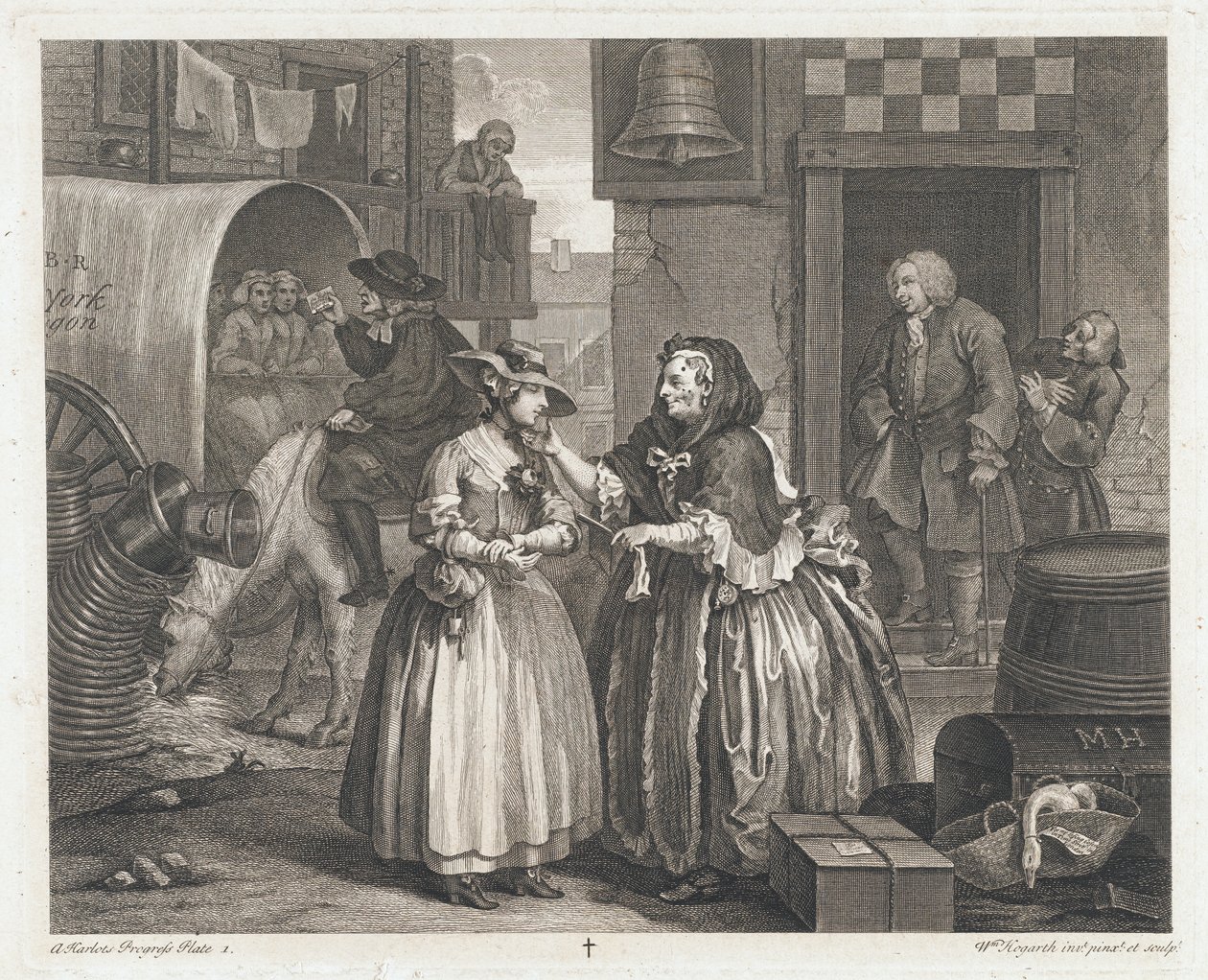The Innocent Girl Becomes a Harlot, projetado em 1732, impresso em 1744 (Gravura e gravura) de William Hogarth