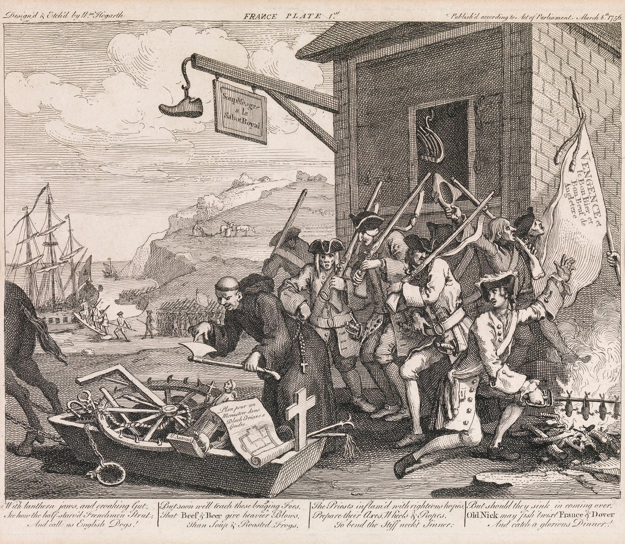 A invasão, prancha 1: «França» de William Hogarth