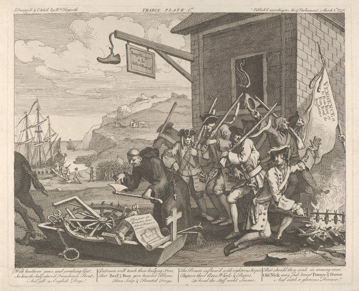 A invasão, prancha 1: França de William Hogarth