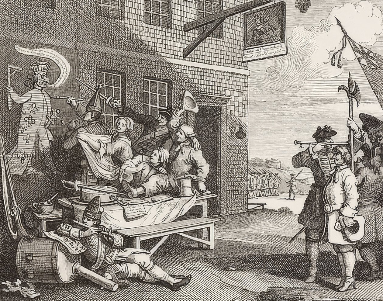 A Invasão, Placa 2: Inglaterra - Die Invasion, Blatt 2: Inglaterra. 1756 de William Hogarth