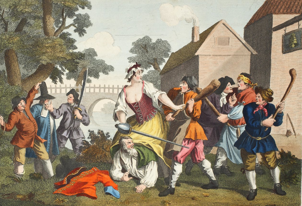 O cavaleiro submete a Trulla, de "Hudibras" por Samuel Butler (1612-1680), ilustração de "Hogarth restaurado: as obras inteiras do célebre William Hogarth, re-gravado por Thomas Cook", pub. 1812 de William Hogarth