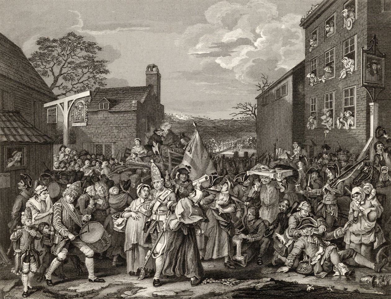 A Marcha a Finchley, gravada por TE Nicholson, de "The Works of Hogarth", publicada em 1833 de William Hogarth