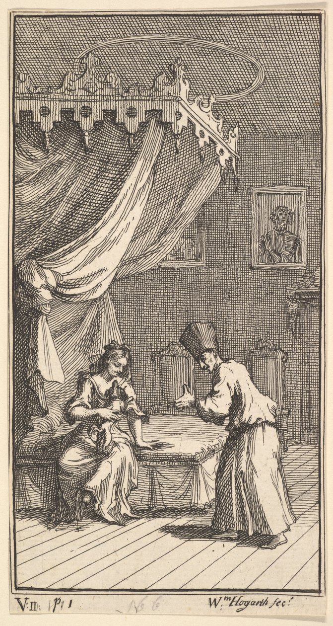 A Nova Metamorfose, Placa 5: Fantasio, Transformada em Cãozinho, com Donna The ..., 1724. de William Hogarth