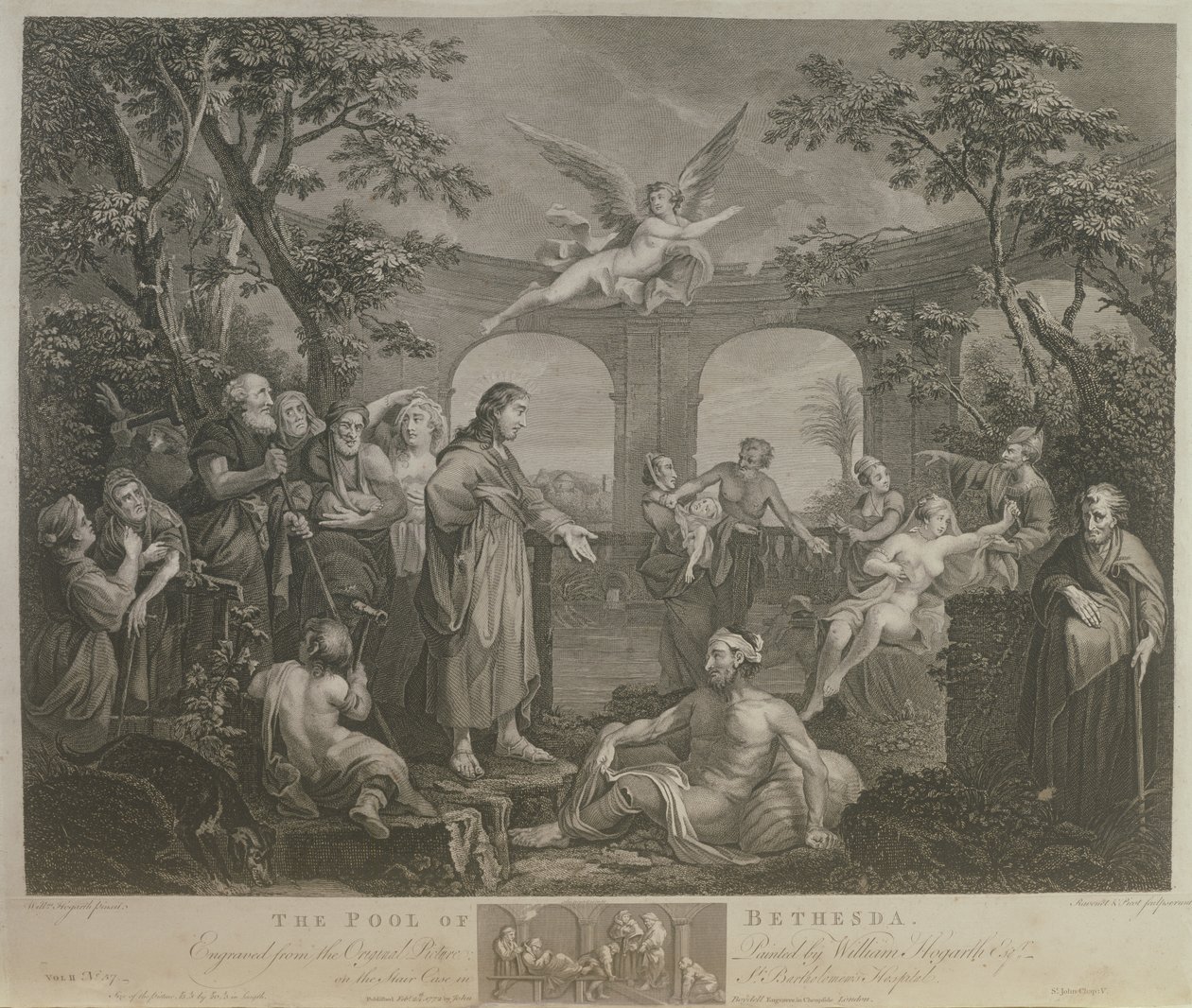 A piscina de Bethesda, gravada por JM Delatre e Simon Francis Ravenet, publicada por John Boydell (1719-1804) 1772 de William Hogarth