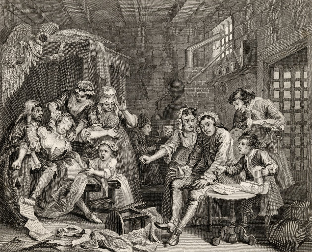 The Prison Scene, prato VII de &39;A Rake&39;s Progress&39;, de &39;The Works of William Hogarth&39;, publicado em 1833 de William Hogarth