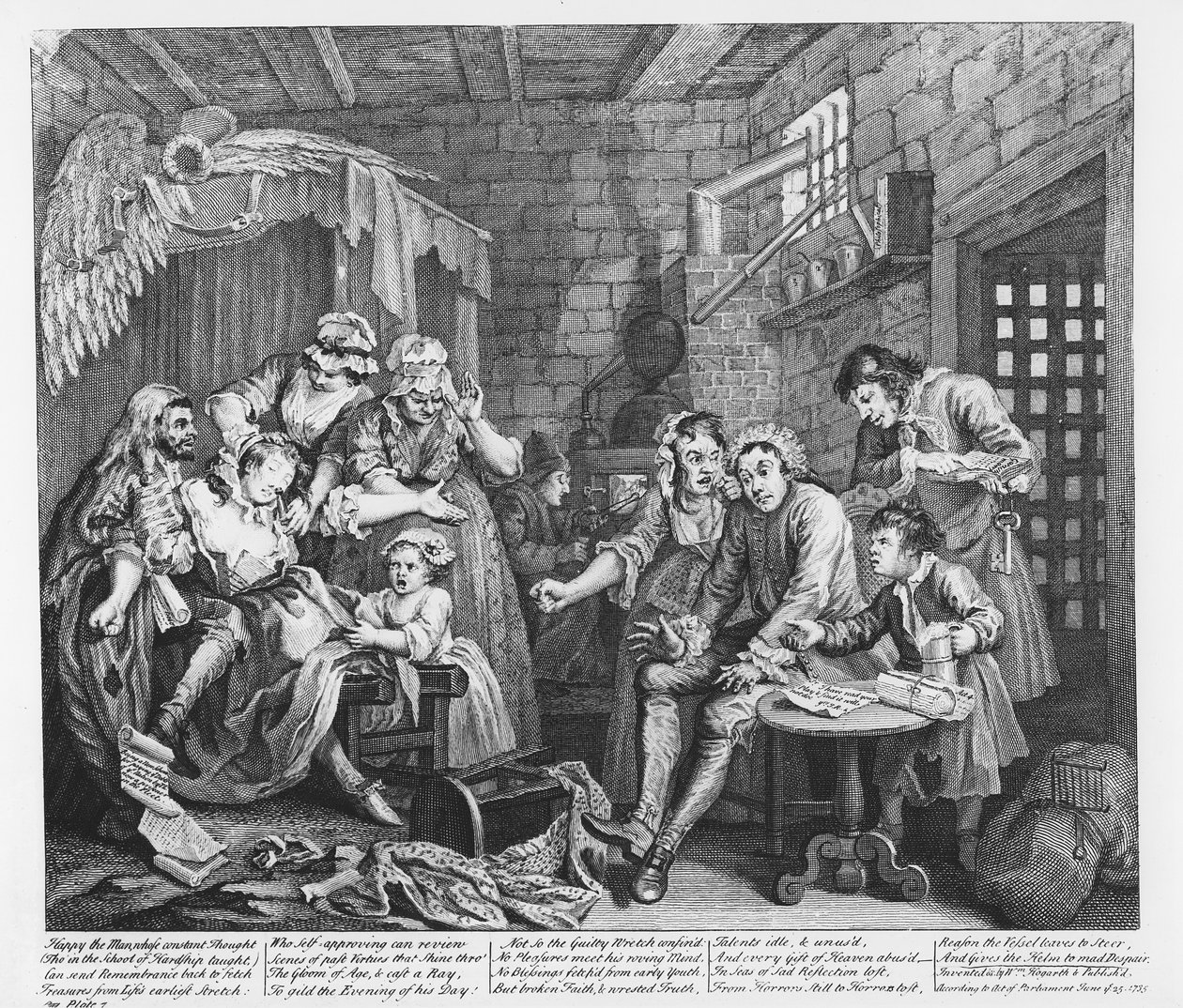 The Rake in Prison, prato VII, de &39;A Rake&39;s Progress&39;, 1735 de William Hogarth