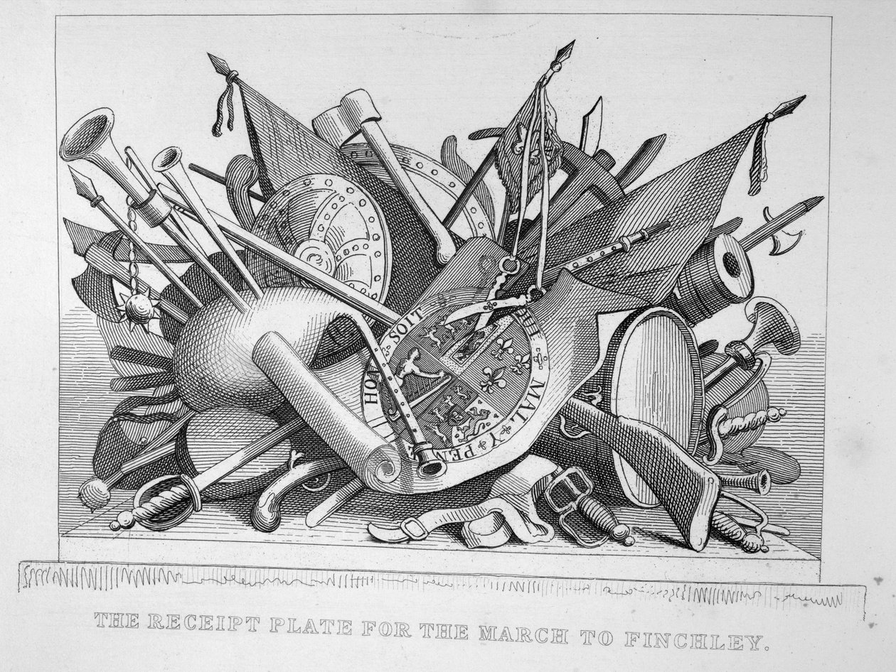 A placa de recibo do March to Finchley, 1755 de William Hogarth