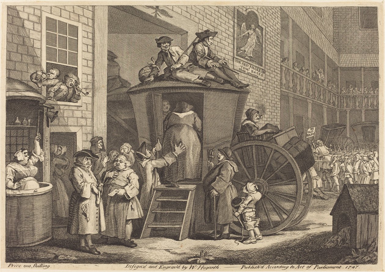 A carruagem, ou o Country Inn Yard de William Hogarth