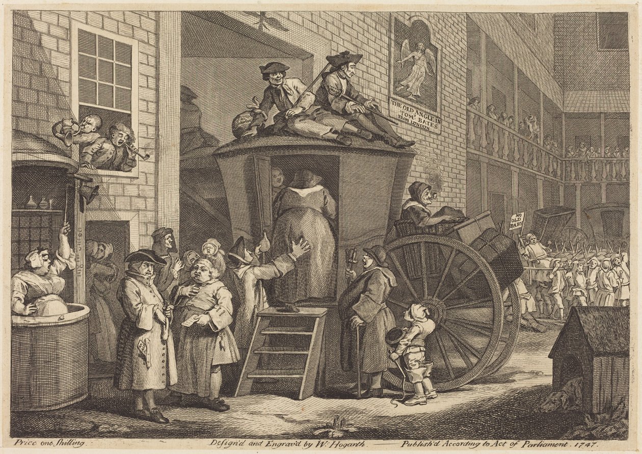 A diligência, ou o pátio da estalagem rural de William Hogarth