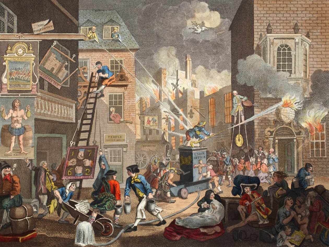 The Times, Plate I, ilustração de &39;Hogarth restaurado: as obras inteiras do célebre William Hogarth, re-gravado por Thomas Cook&39;, pub. 1812 (gravura colorida à mão) de William Hogarth