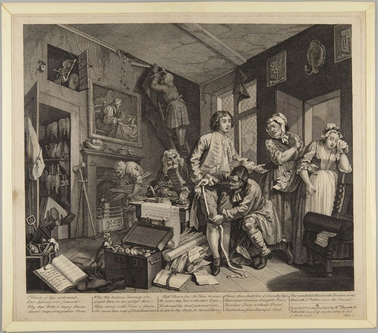 O jovem herdeiro toma posse, prancha 1 de A carreira de um libertino de William Hogarth