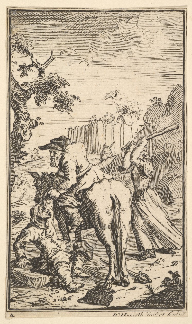 Trulla Atacando Hudibras Dezessete Ilustrações Pequenas para Samuel Butlers Hudibras ..., 1721-26. de William Hogarth