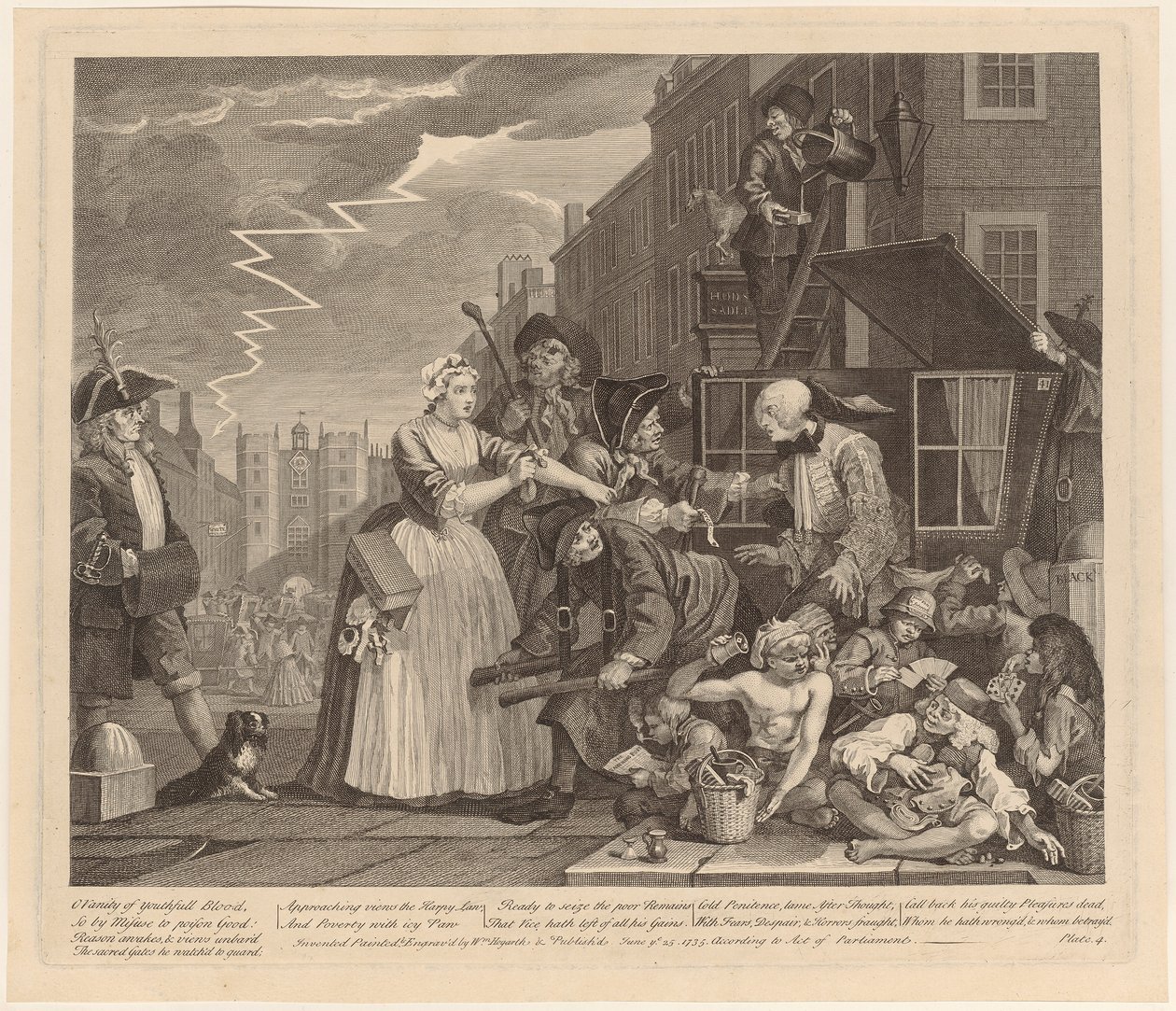 Preso por dívidas, prancha 4 da série «A vida de um libertino» de William Hogarth