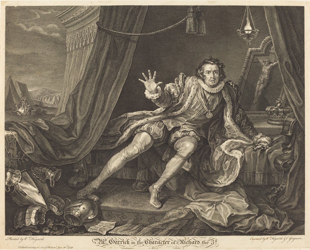 Garrick no papel de Ricardo III de William Hogarth and Charles Grignion