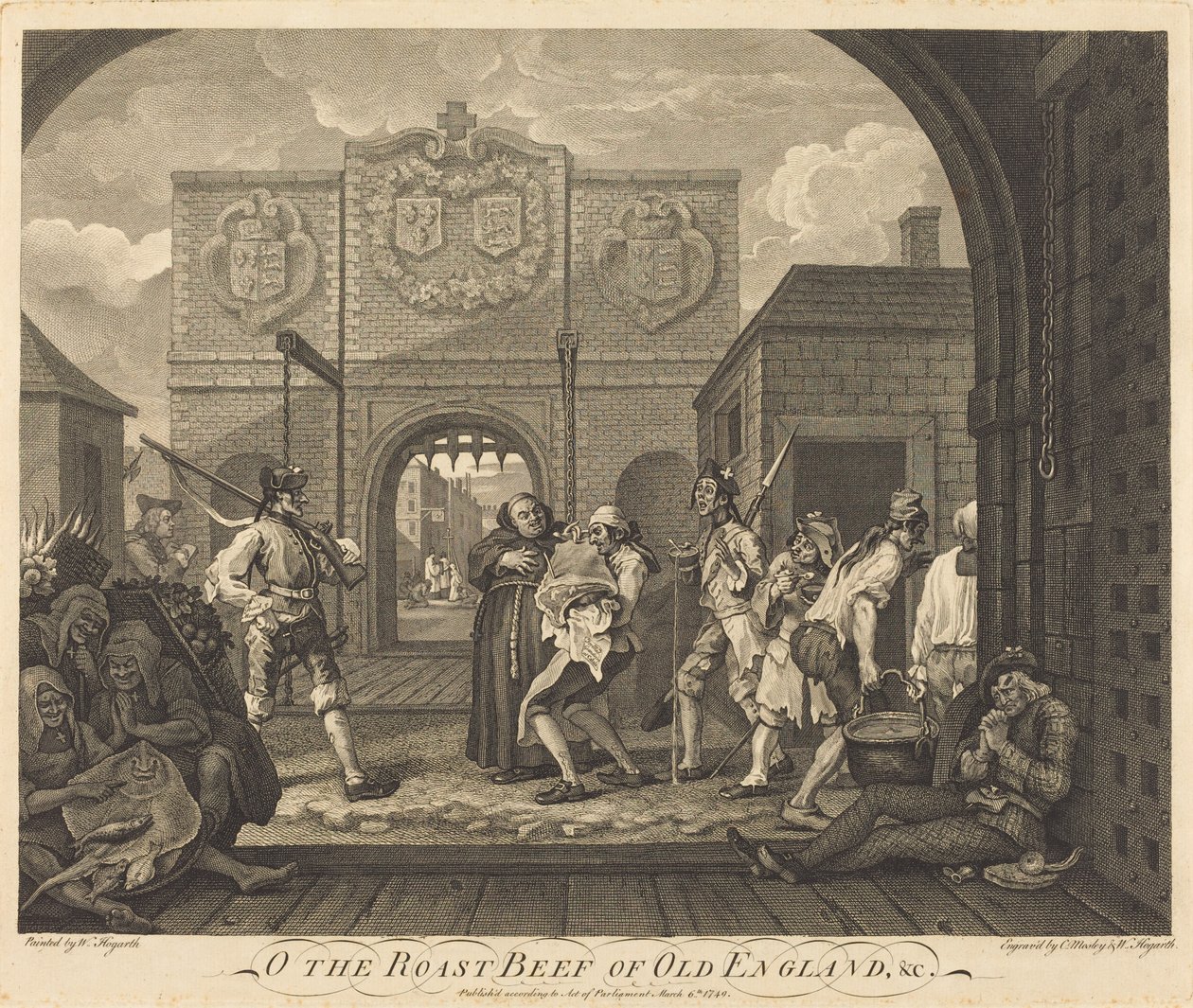 O Portão de Calais, ou A Carne Assada da Velha Inglaterra de William Hogarth and Charles Mosley