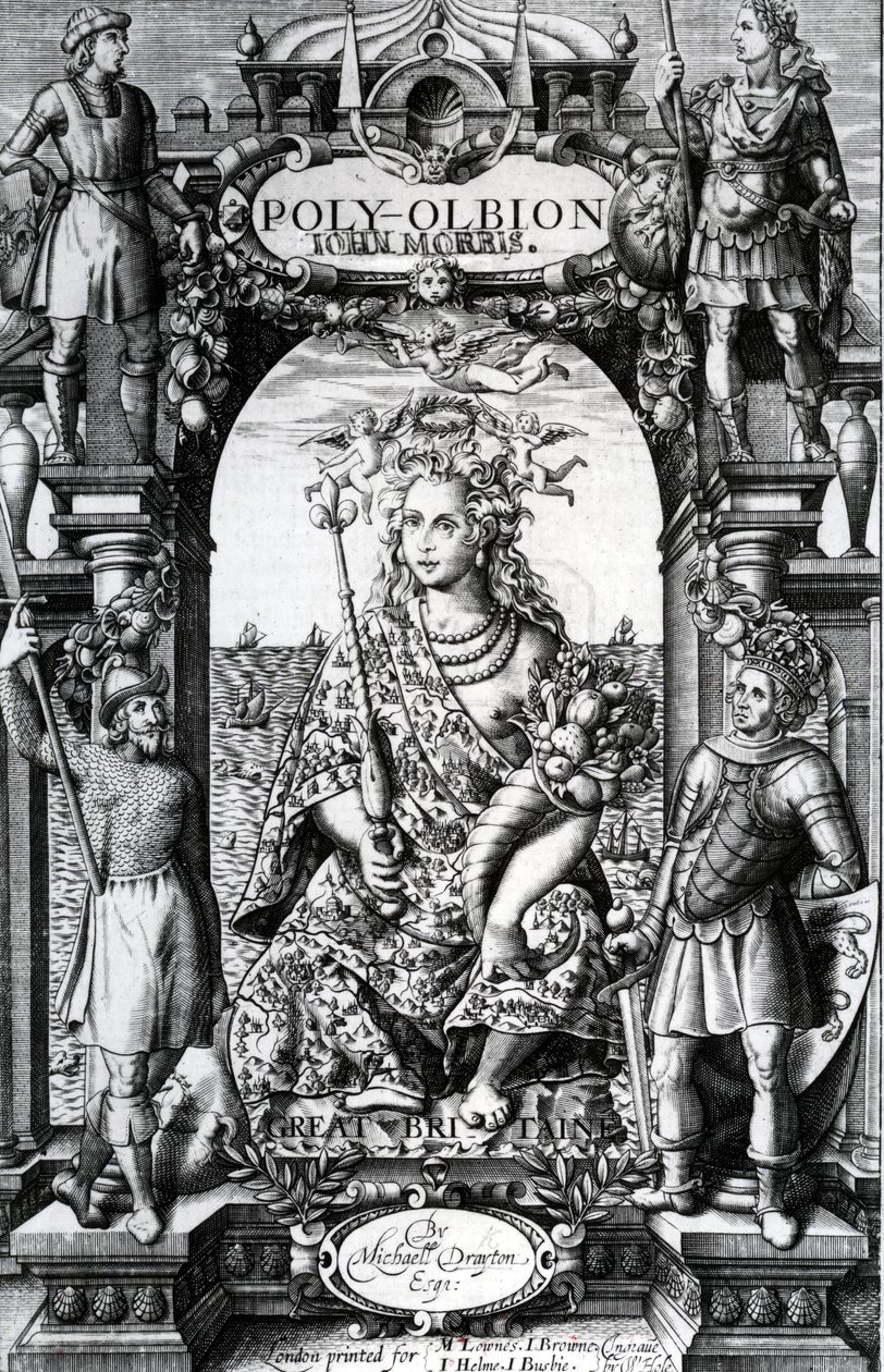 Frontispício de &39;Poly-Olbion&39; de Michael Drayton, publicado em 1622 de William Hole