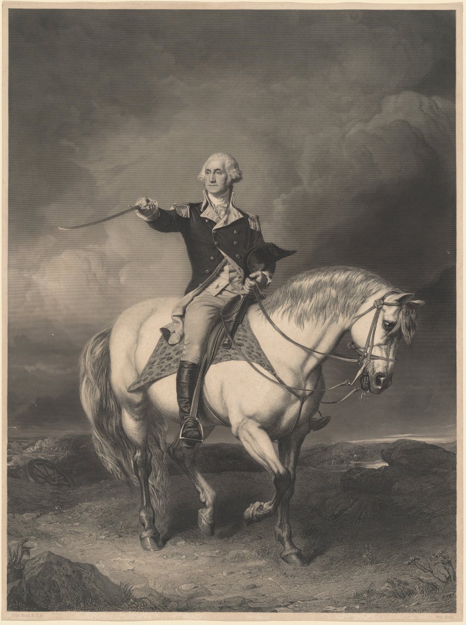 George Washington a cavalo de William Holl II after John Faed