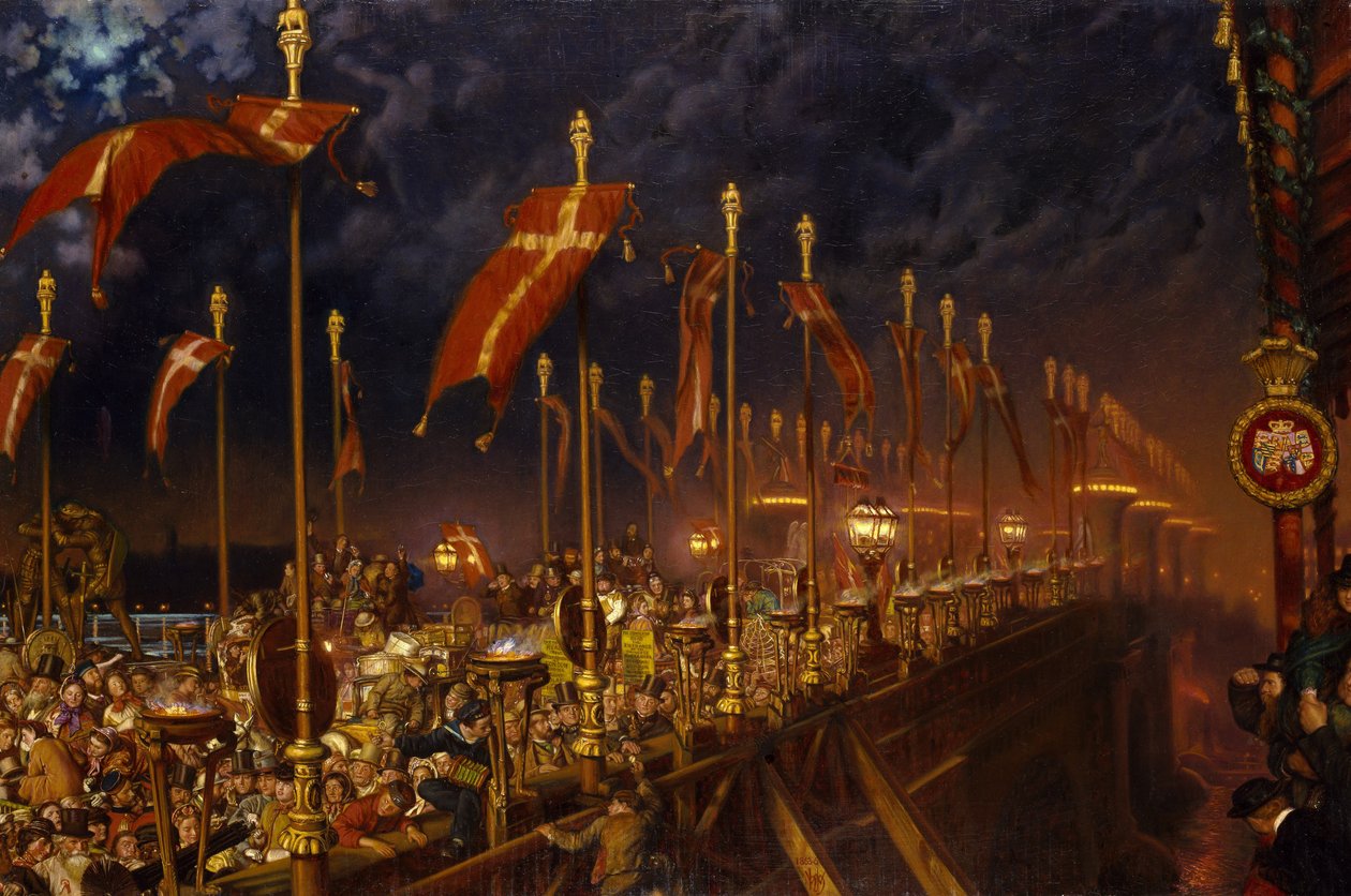 Ponte de Londres na noite do casamento do Príncipe e Princesa de Gales, 1863-6 de William Holman Hunt