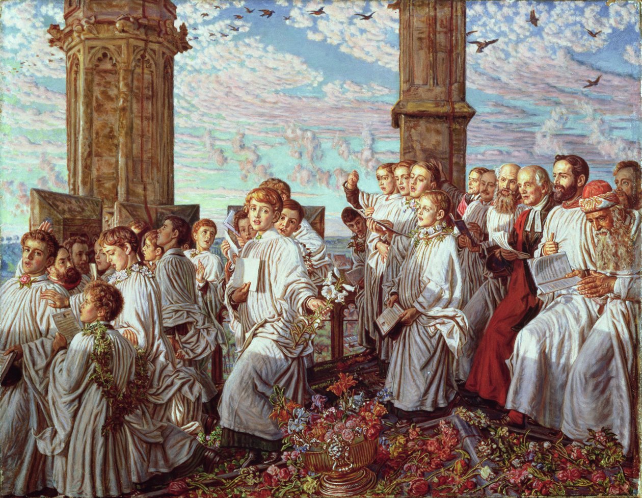 Manhã de maio na Magdalen College Tower, Oxford, Antiga Cerimônia Anual de William Holman Hunt