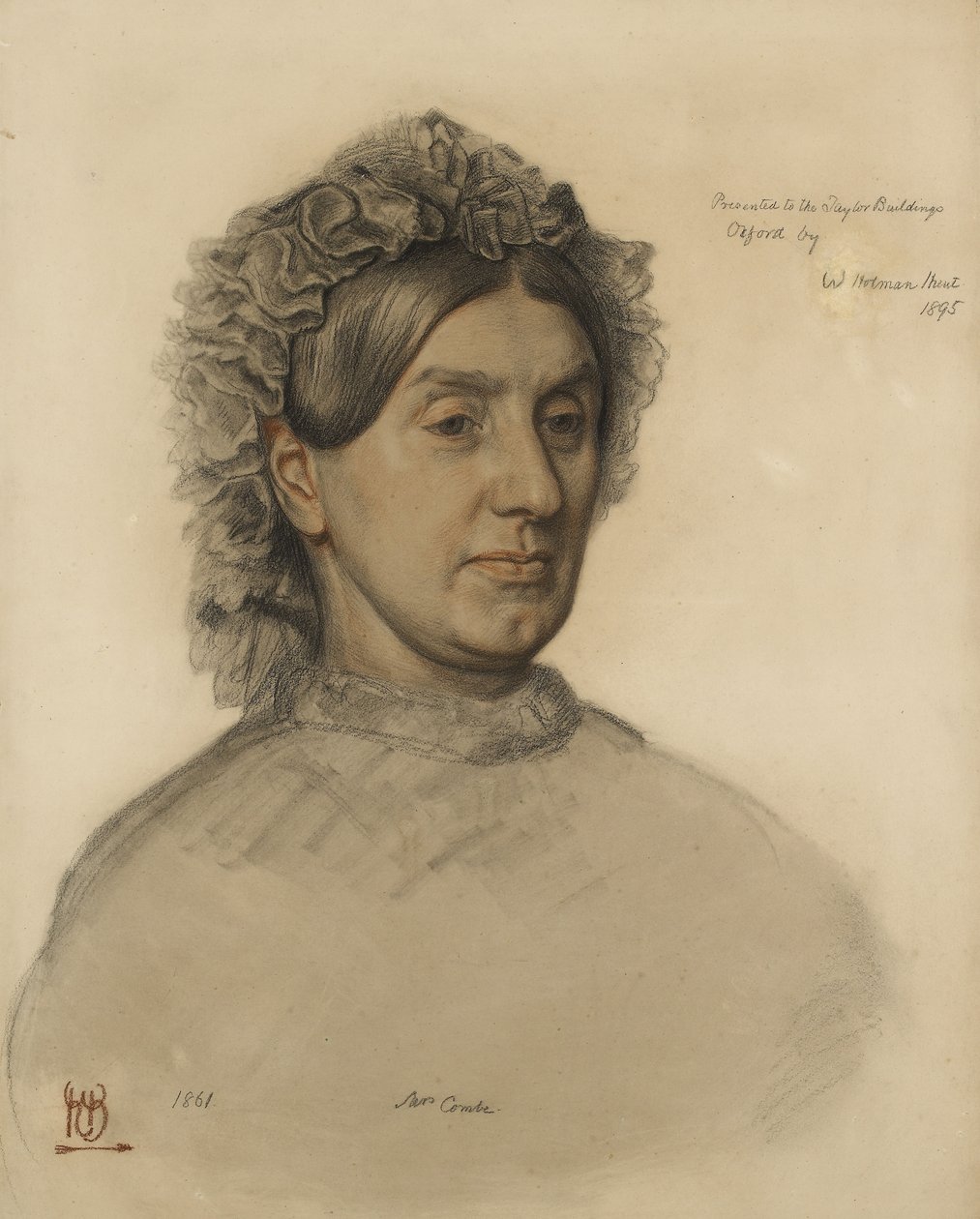 Sra. Thomas Combe (1806-1893) (giz vermelho e preto) de William Holman Hunt
