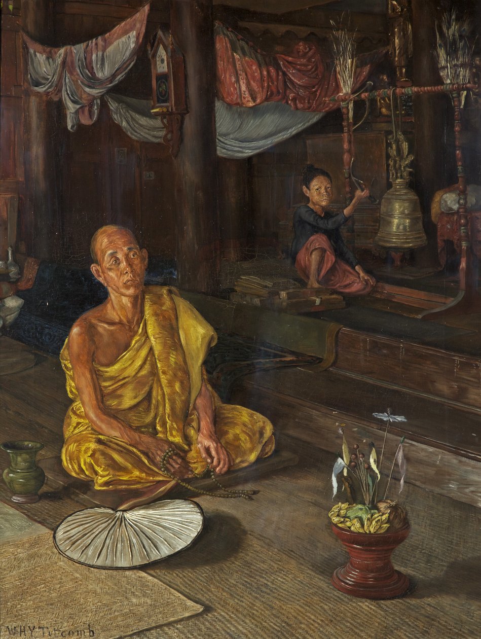 Um padre birmanês - O chamado à oração (óleo sobre tela) de William Holt Yates Titcomb