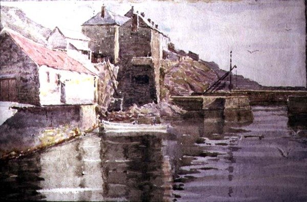 Entrada do Porto, Polperro (aguarela sobre papel) de William Holt Yates Titcomb