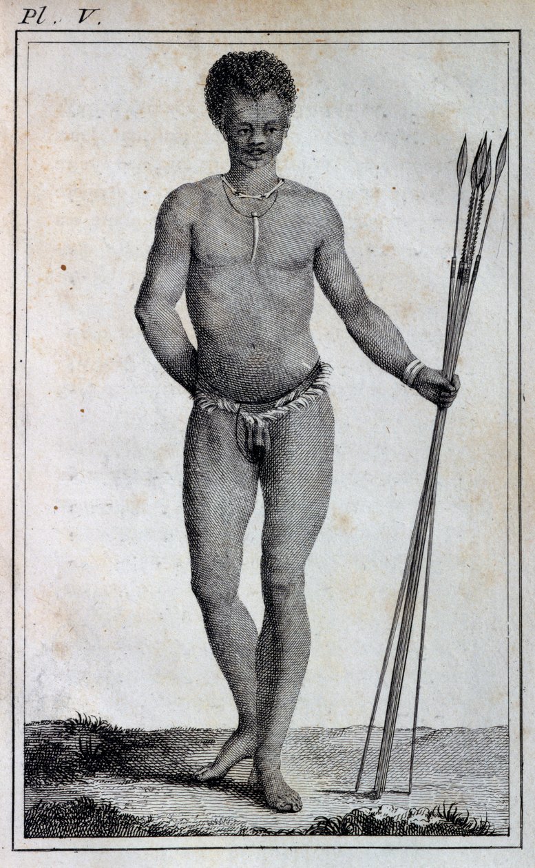 Khoikhoi man (Hottentot), de Travels of Le Vaillant para o interior da África através do Cabo da Boa Esperança, nos anos 1783 de William Home Lizars