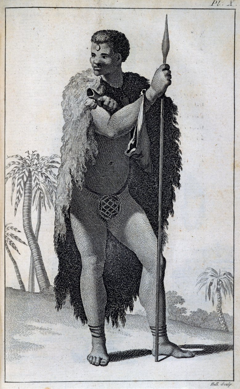 Khoikhoi man (Hottentot), de Travels of Le Vaillant para o interior da África através do Cabo da Boa Esperança, nos anos 1783 de William Home Lizars