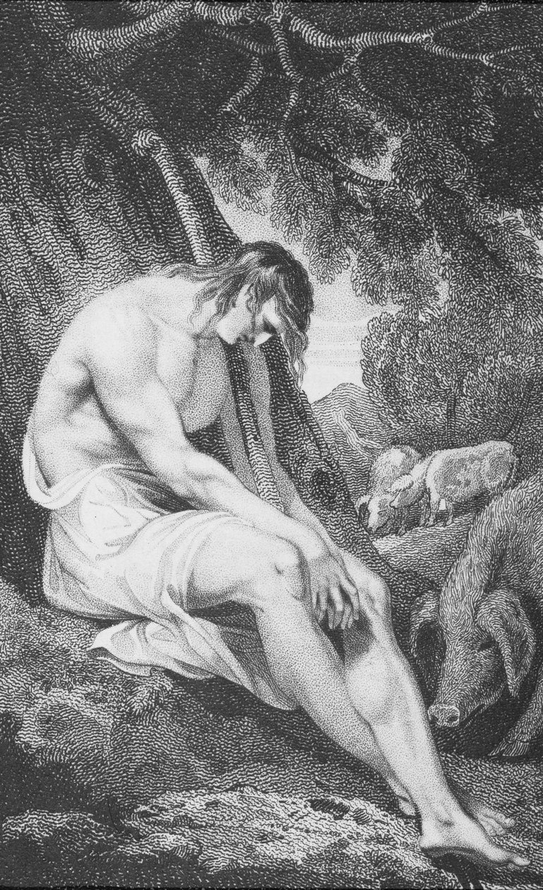 O Filho Pródigo, de "A História e a Vida de Nosso Abençoado Senhor e Salvador Jesus Cristo", do Reverendo J. Milner, publicado por B. Crosby, 1808 de William Hopwood