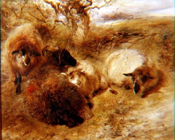 Rams and Ewes in a Landscape (carneiros e ovelhas numa paisagem) de William Huggins