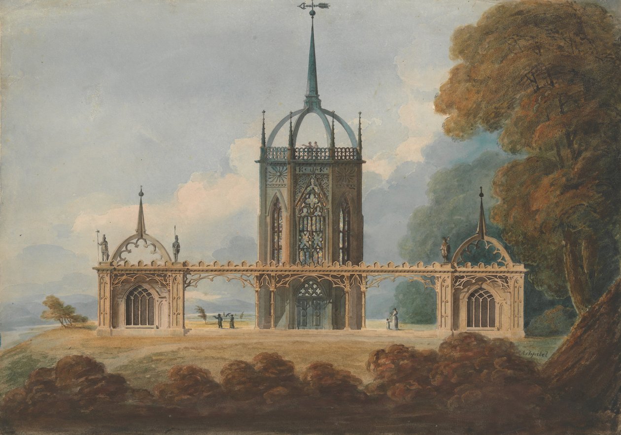 Desenho para um Belle Vue gótico, ca. 1800. de William Hurst Ashpitel