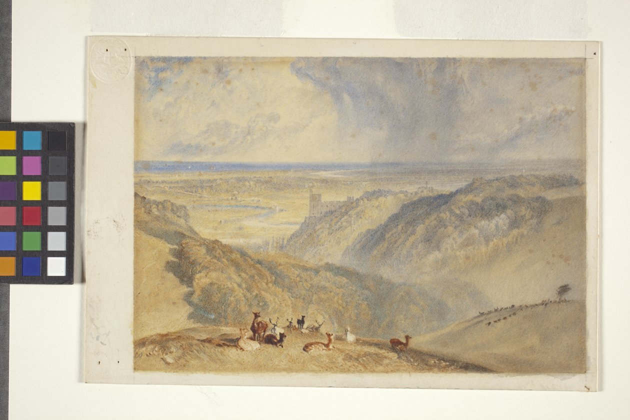 Arundel On The River Arun, depois de JMW Turner (aguarela e guache em papel não branco) de William II Ward