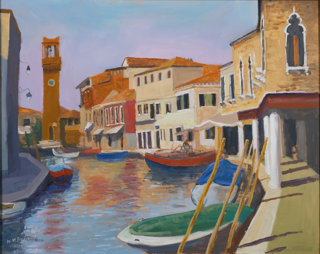 Burano Clocktower, 2000 (óleo a bordo) de William Ireland