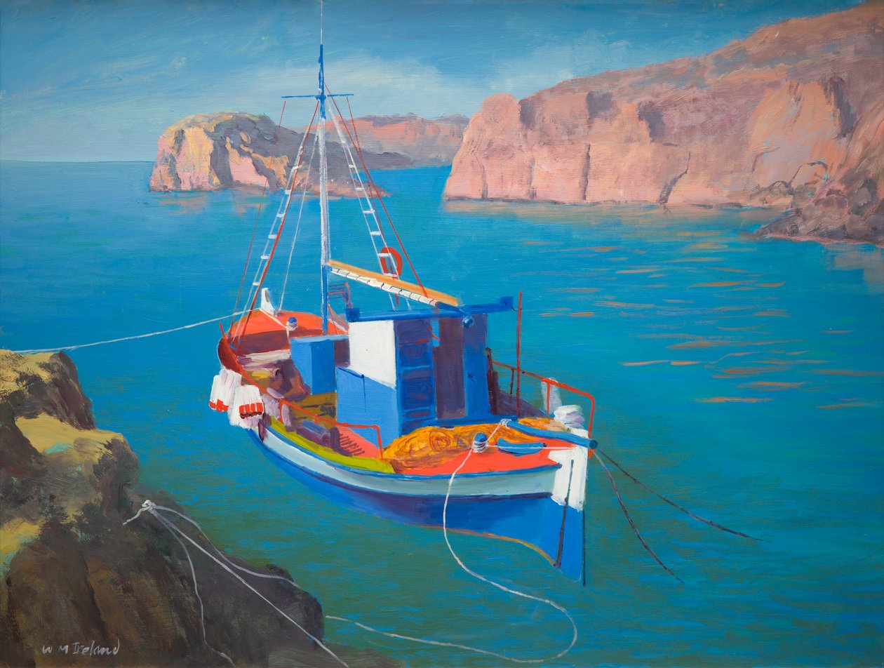 Barco grego ao largo de Rhodes (óleo a bordo) de William Ireland