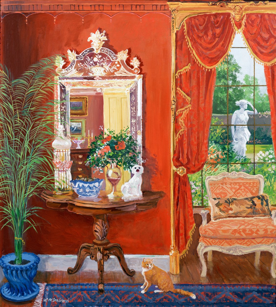 Corredor vermelho (estilo vitoriano) (óleo sem tábua) de William Ireland