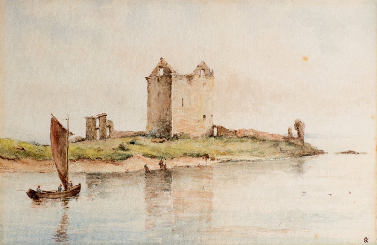 Castelo de Broughty em 1850, c.1850 (aquarela) de William J. Renny