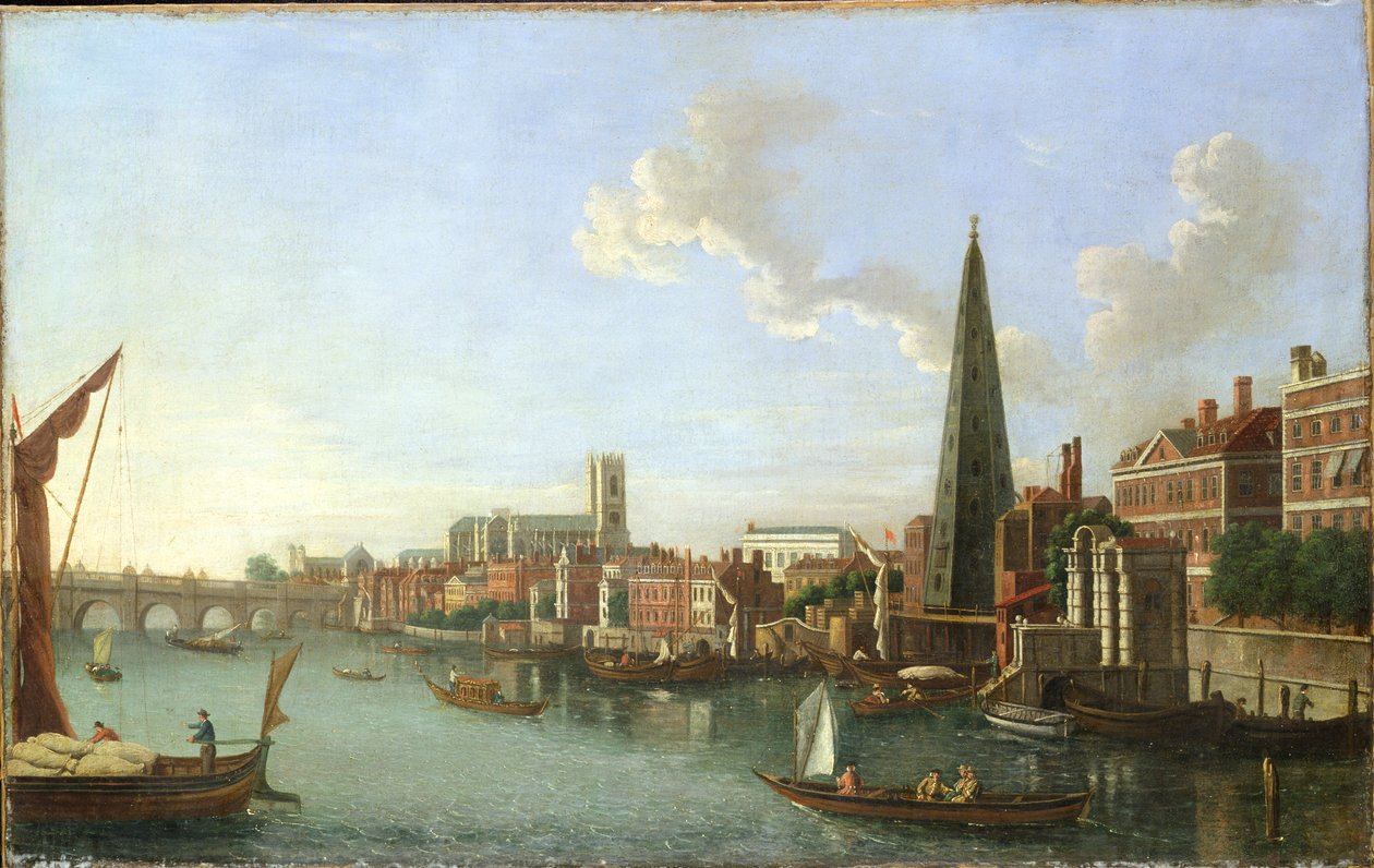 Ponte de Westminster (ao entardecer), meados do século XVIII (óleo sobre tela) de William James
