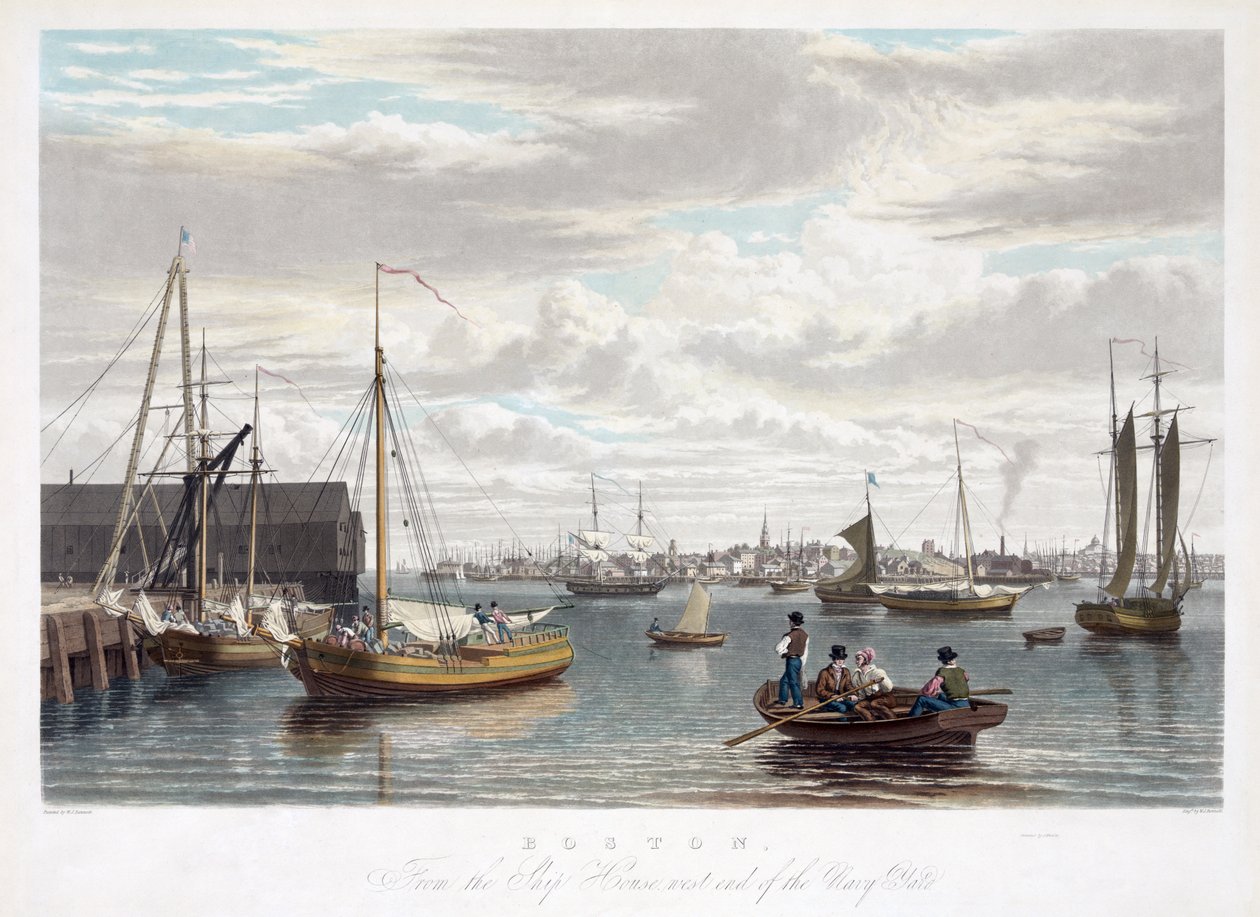 Boston, da casa do navio, extremidade oeste do estaleiro da Marinha, c.1833 de William James Bennett