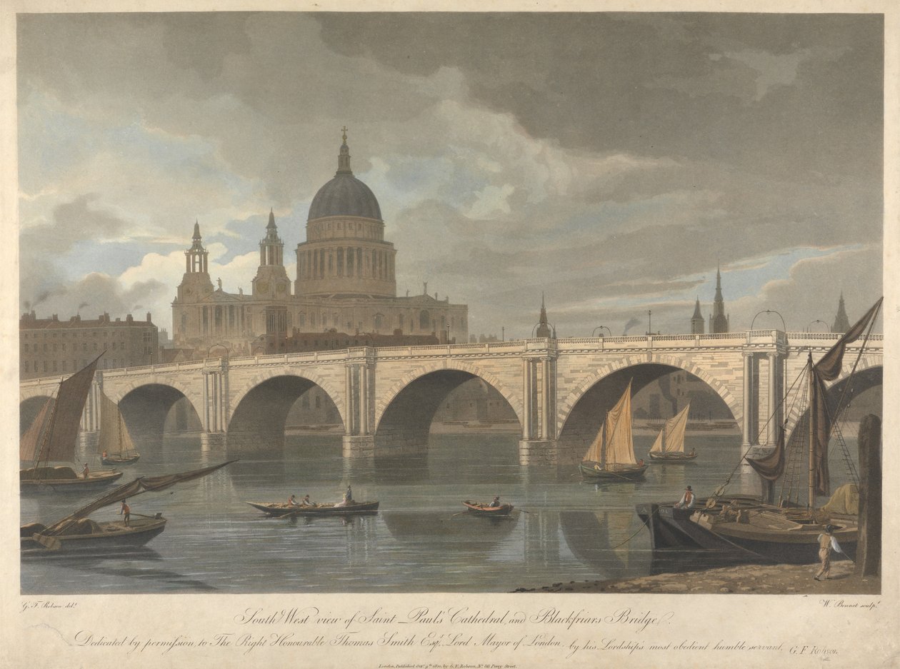 Vista do sudoeste da Catedral de São Paulo e da Ponte de Blackfriars de William James Bennett