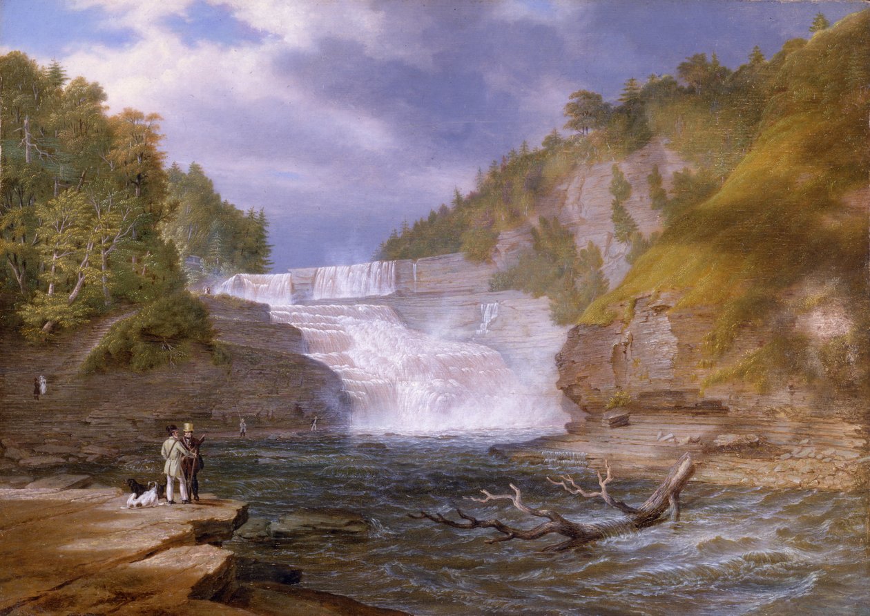 Trenton High Falls, 1835 (óleo no painel de madeira) de William James Bennett