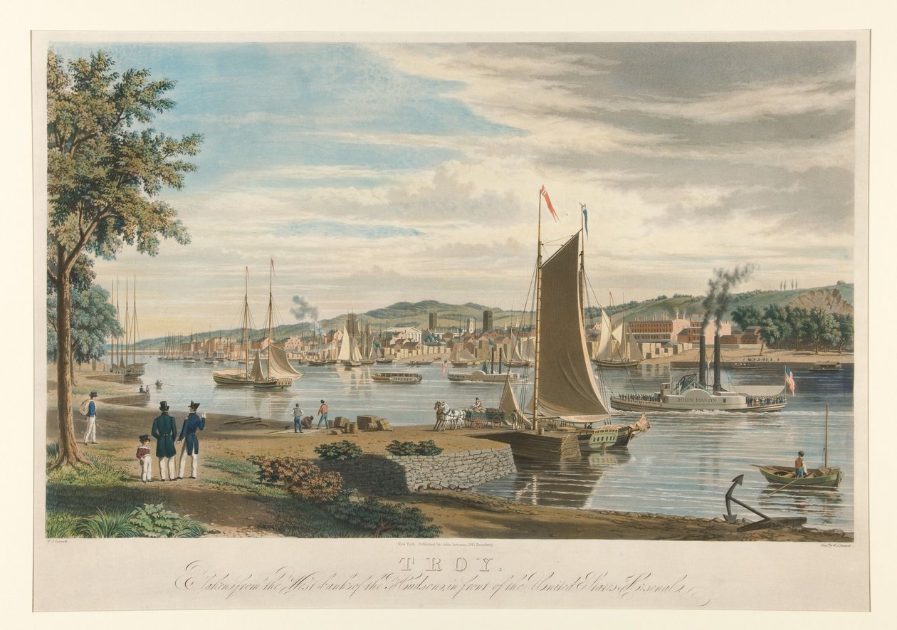 Troy. Fotografada da margem ocidental do Hudson, em frente ao arsenal dos Estados Unidos. de William James Bennett