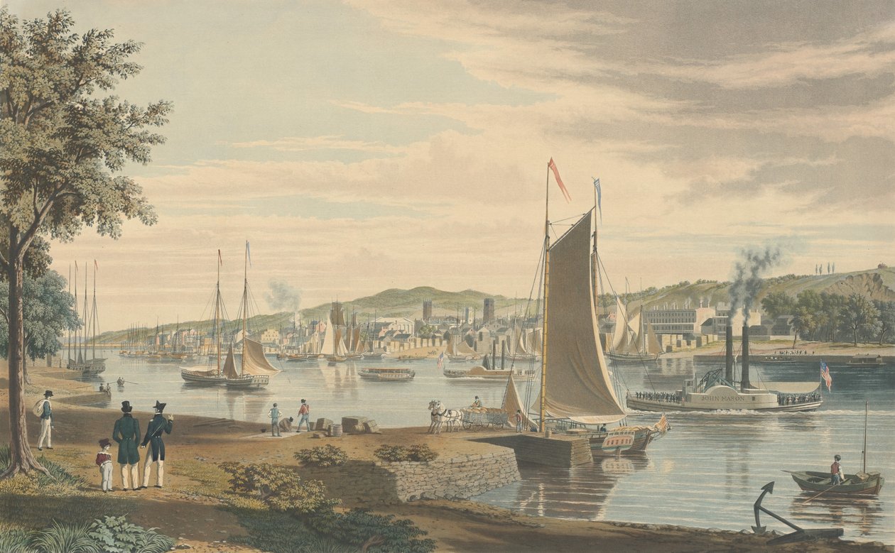 Troy: Levado da Cisjordânia do Hudson em frente ao Arsenal dos Estados Unidos, pub 1838. de William James Bennett