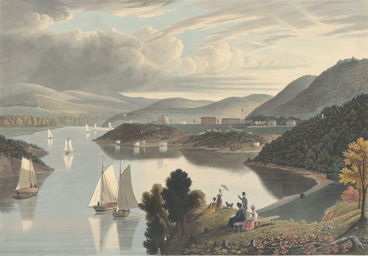 West Point, de cima de Washington Valley: Looking down the River, publicado em 1834. de William James Bennett