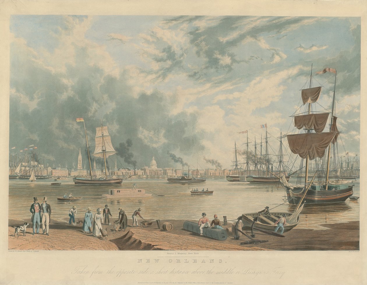 Nova Orleans: tirada do lado oposto, a uma curta distância acima do meio da balsa de Picayune de William James Bennett after Antoine Mondelli