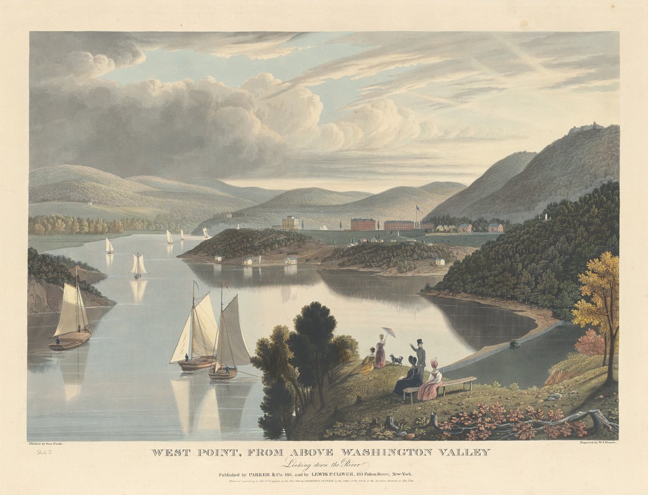 West Point, de cima de Washington Valley: olhando para baixo do rio de William James Bennett after George Cooke