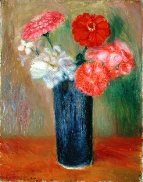 Flores em vaso azul (óleo sobre tela) de William James Glackens