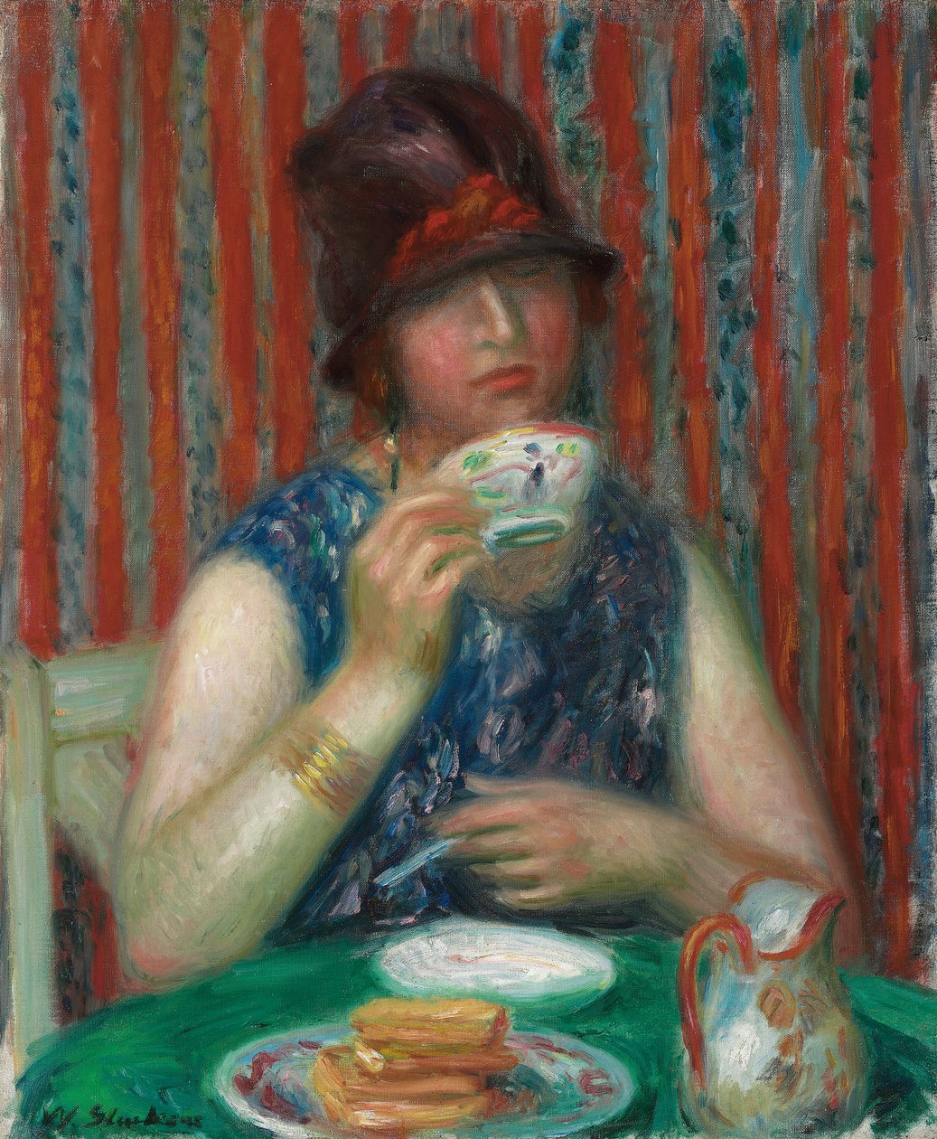Menina com xícara de chá, c.1920 (óleo sobre tela) de William James Glackens