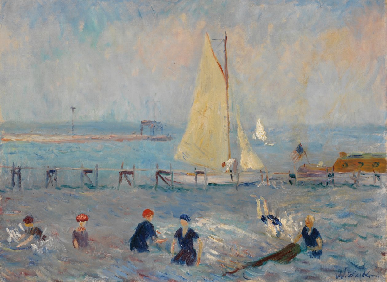 Seascape com seis banhistas, Bellport de William James Glackens