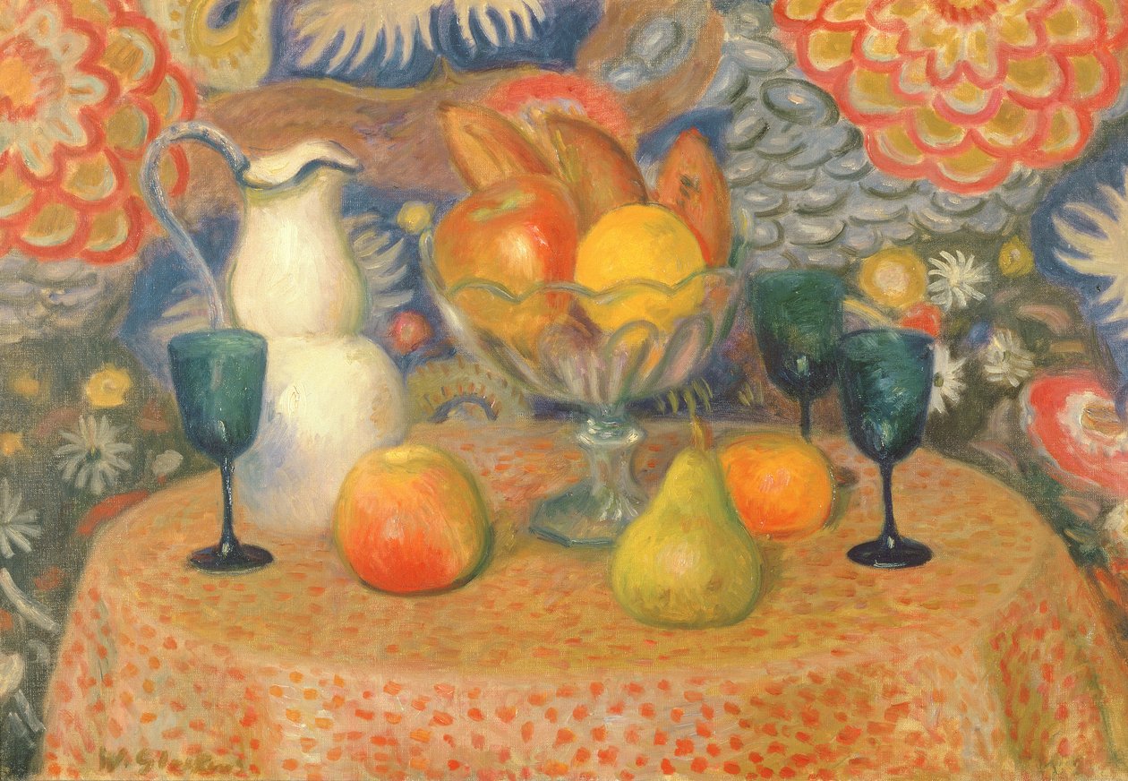 Natureza morta com três copos, c.1925 (óleo sobre tela) de William James Glackens