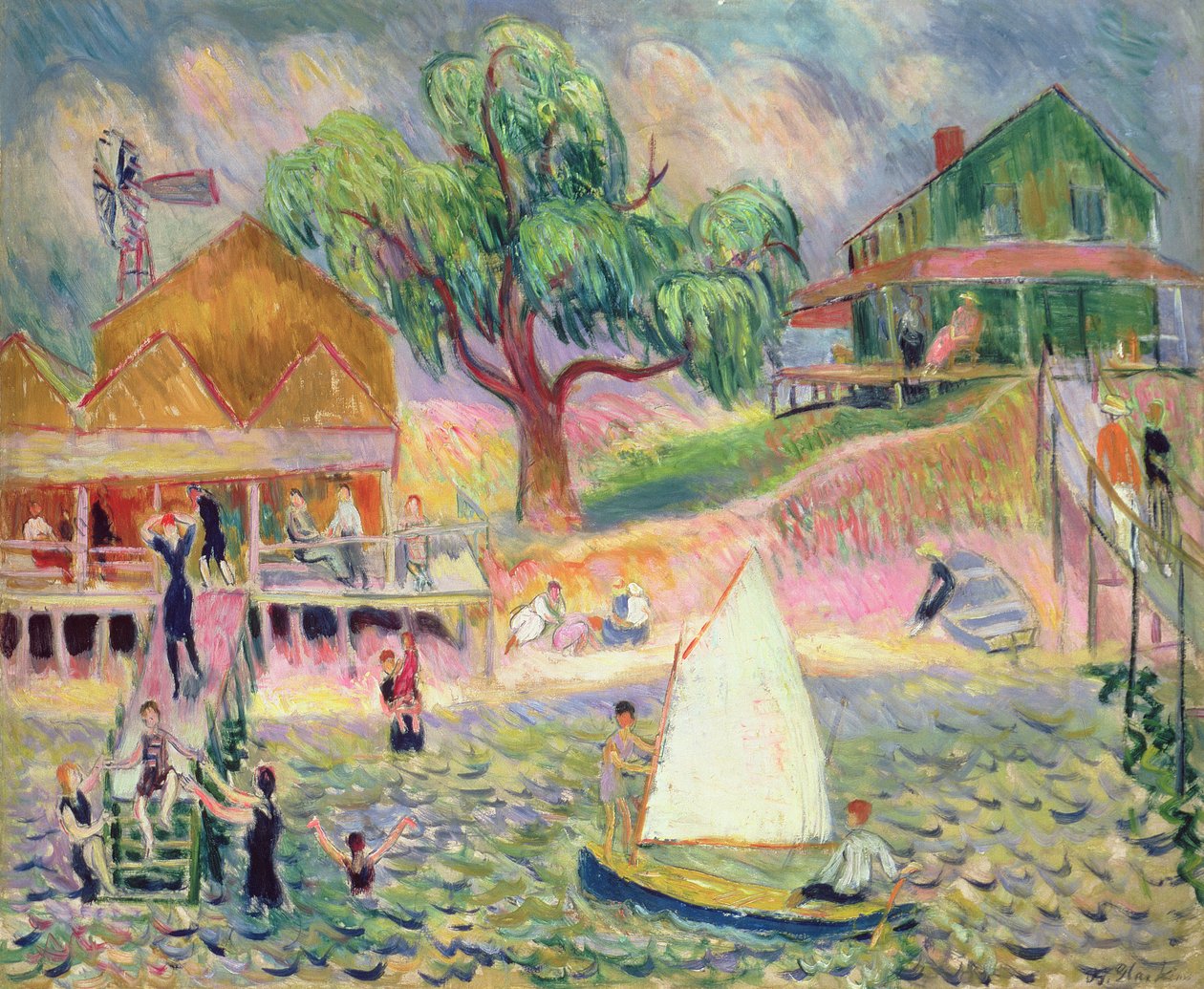 The Green Beach Cottage, Belport, Long Island (petróleo) de William James Glackens